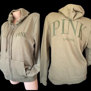 PINK Victoria's Secret Women's Green Zip-Up Hoodie